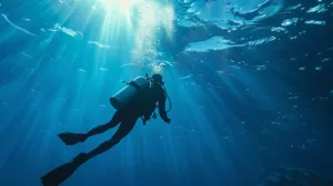 a scuba diver diving alone in the ocean - Bali Diving