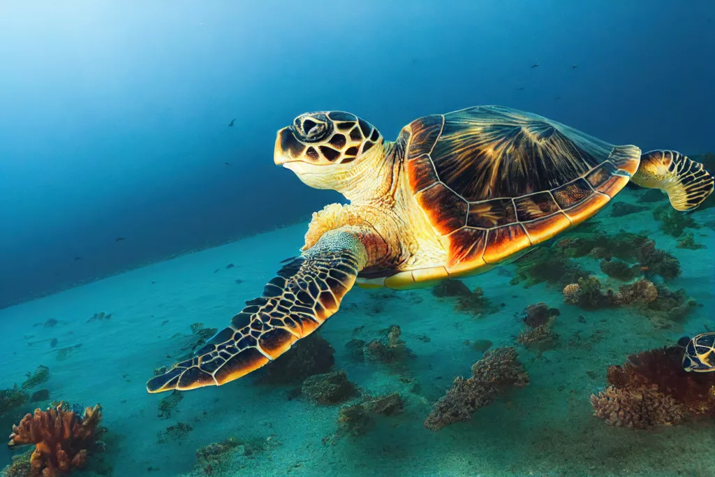 Sea turtle in the beautiful sea