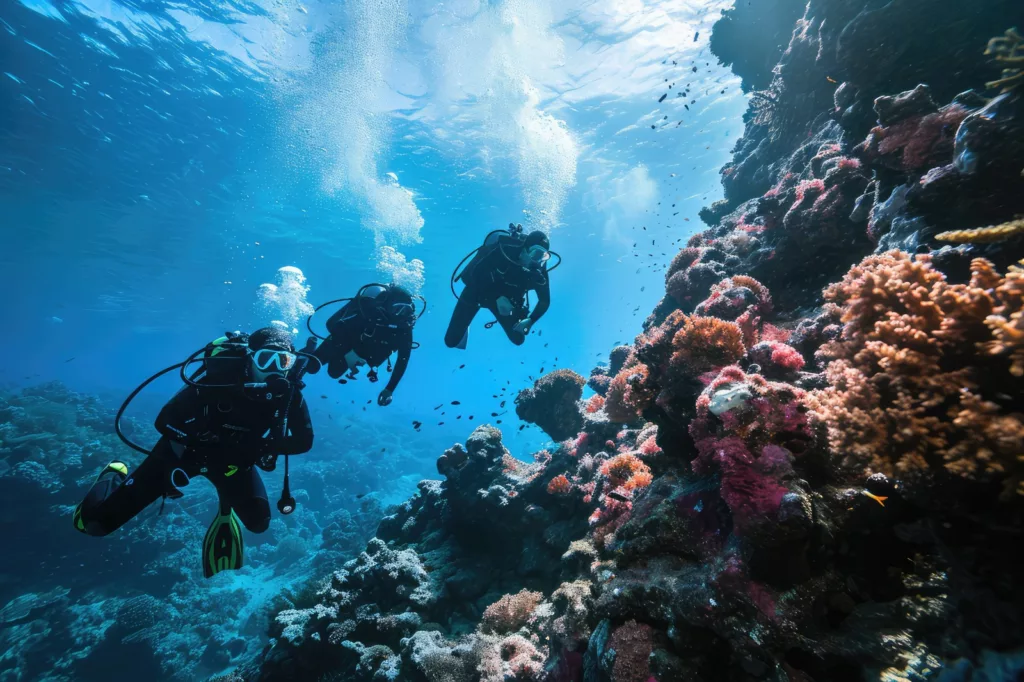 Scuba divers in a coral reef