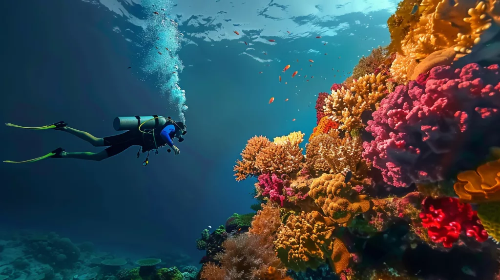 scuba diving with colorful coral