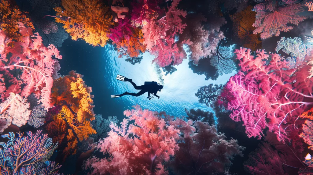 scuba diving with colorful coral