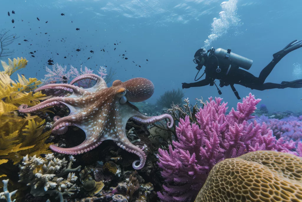 octopus seen its underwater natural habitat