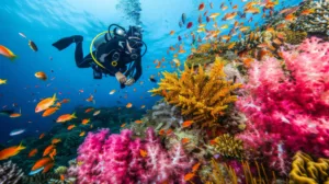 underwater scuba diver exploring sea world - Bali Dive Resort