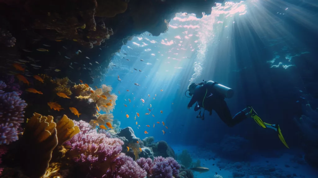 scuba diver in the sea water with marine life - Diving