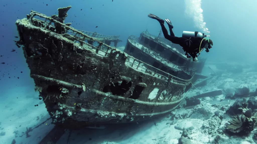 a scuba divers exploring the wreck dive sites