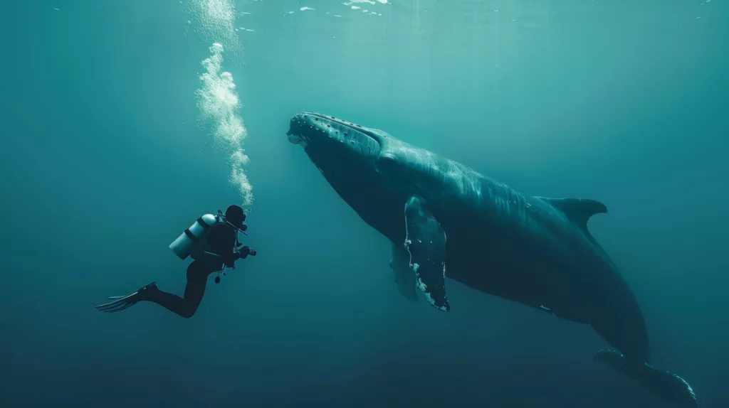 scuba diver with a whale - Bali Dive Resort