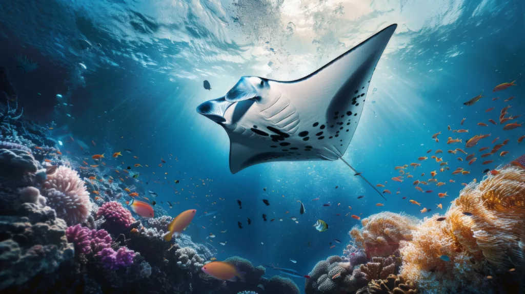 realistic manta ray sea water - Bali Diving