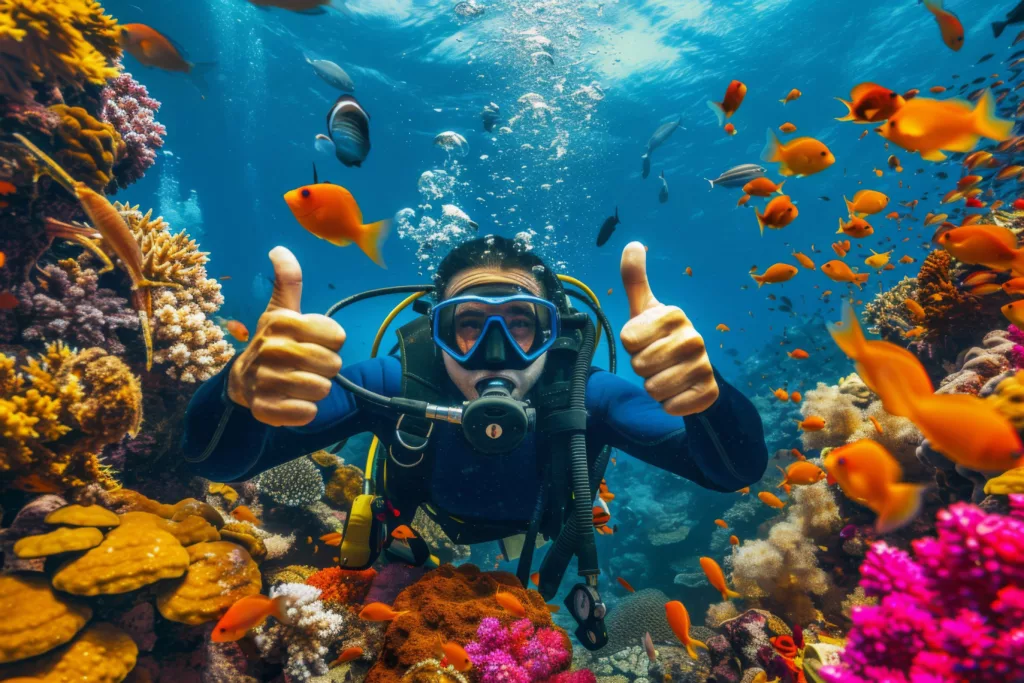 diving with colorful coral and fish