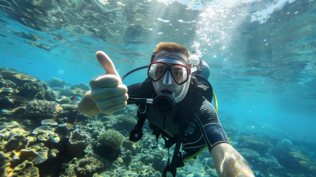 Scuba divers diving in the clear water - Dive Sites