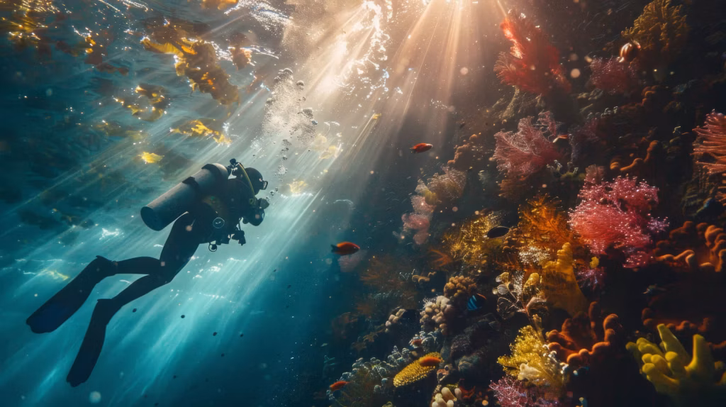 underwater portrait scuba diver exploring sea world - Bali Dive Resort