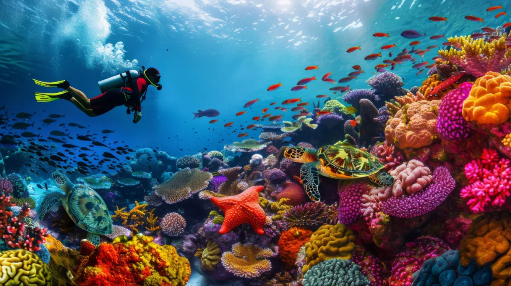 underwater scuba diver exploring sea world - Bali Dive Resort