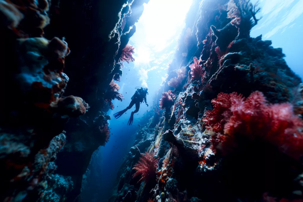 diving in the middle of the cave - Bali dive resort