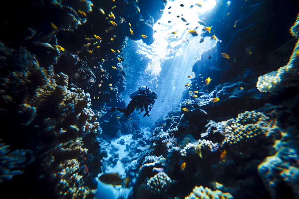 diving in the middle of the cave - Bali dive resort