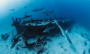 ship wreck with sharks sharks bottom - Boga Wreck