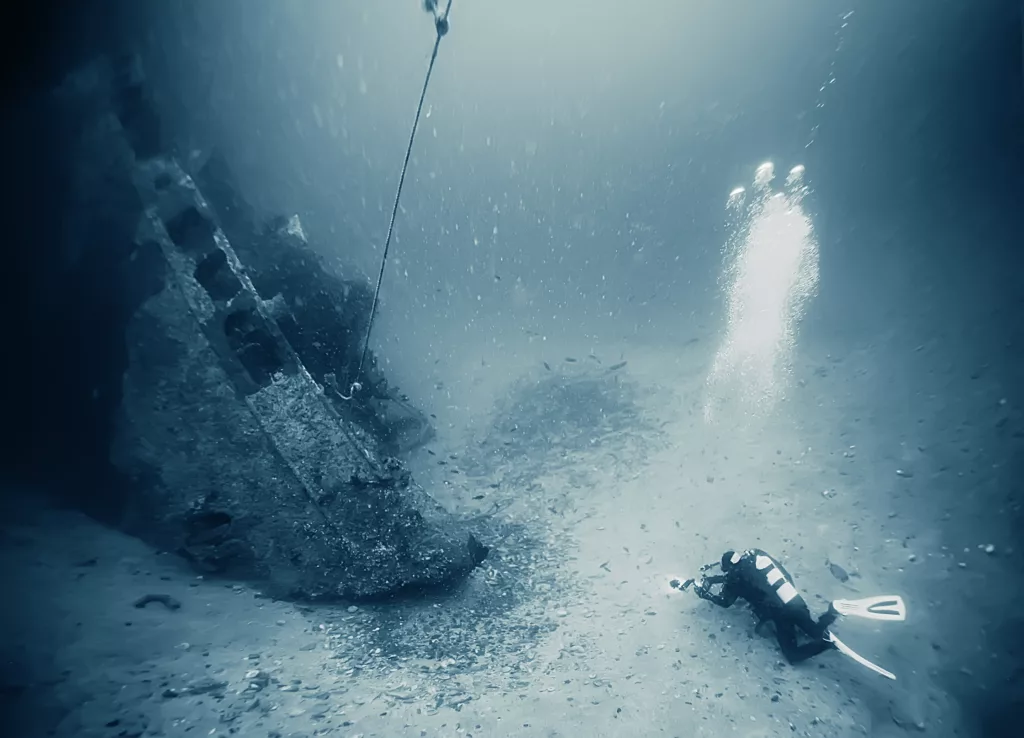 shipwreck, diving on a sunken ship, underwater landscape - Bali dive resort